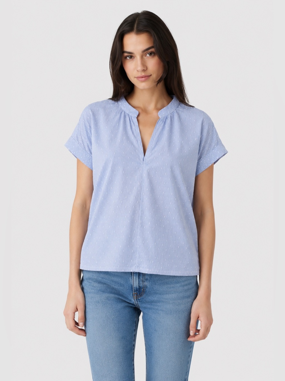 Waverly Grey Blue and White Textured Short Sleeve Shirt Sz. XS